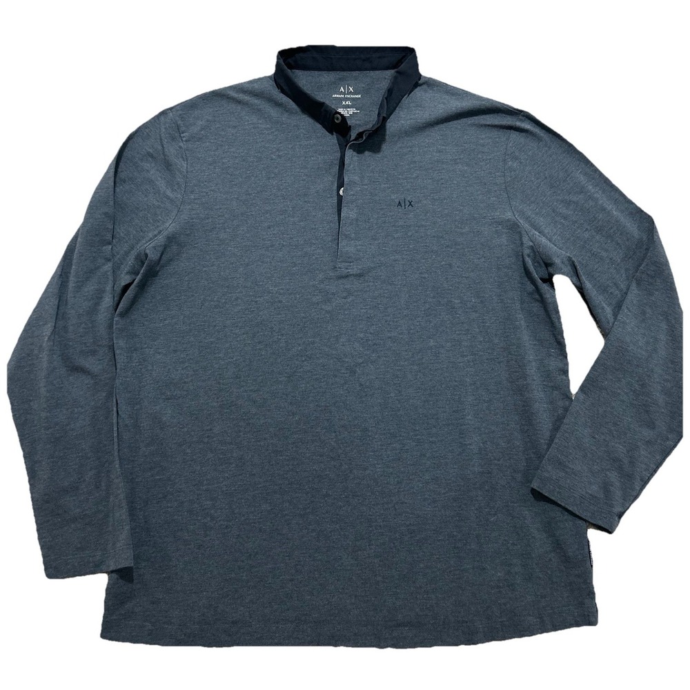 Armani Exchange Polo Men's XXL Gray Long Sleeve Polo Shirt Cotton Blend